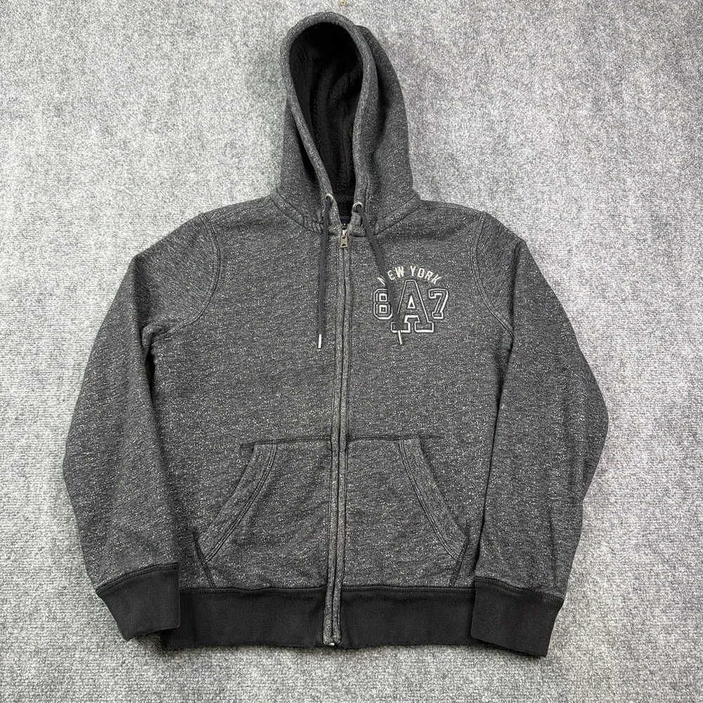 Aeropostale Sherpa Lined Hoodie Adult Small Full Zip Gray Black Heathered